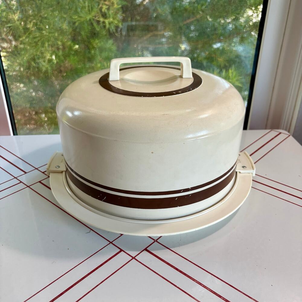 Vintage ATAPCO Cake Carrier Cream Brown Locking Handles